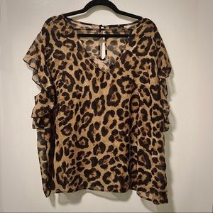 Shein Curve Leopard top with key hole neckline